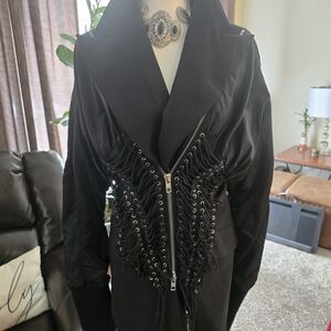 AKIRA Black Lace-Up Trench Coat